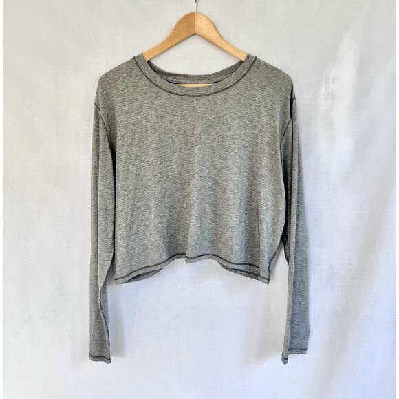 Lululemon Pushing Limits Long Sleeve Gray Top *LARGE Split Back Cropped EUC - Picture 2 of 8